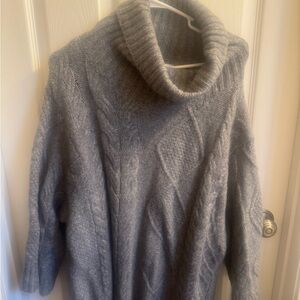 Cozy Gray Cable Knit Turtleneck Sweater